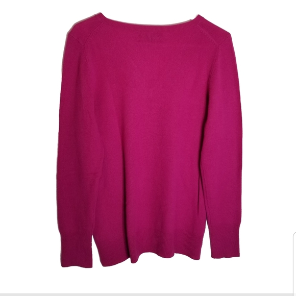 Alex Marie Cashmere Sweater Womens Large V Neck Fuchsia Pullover Ribbed Cuff Hem - Picture 2 of 7